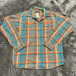 Patagonia Shirt Men's Small Gray Plaid Buckshot Long Sleeve Outdoor